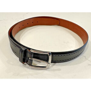 ALLEN EDMONDS Black Leather Manistee Belt Silver Buckle 74011 Size 42